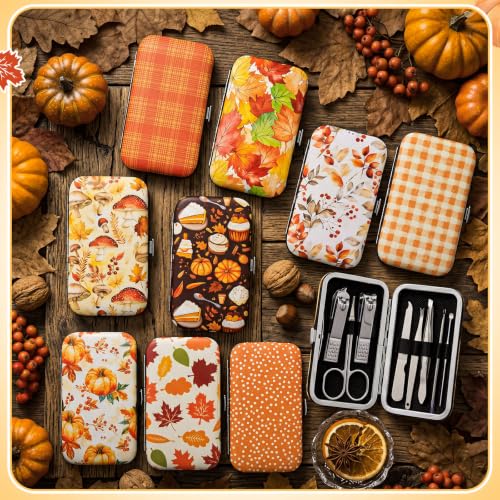 Autumn Nail Care Gift Set - 10 Manicure Kits with Fall Patterns, Stainless Steel Tools