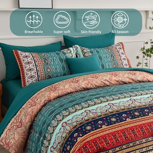 Cottolester Boho Queen Comforter Set - Green & Brown 8 Pieces Bed in a Bag