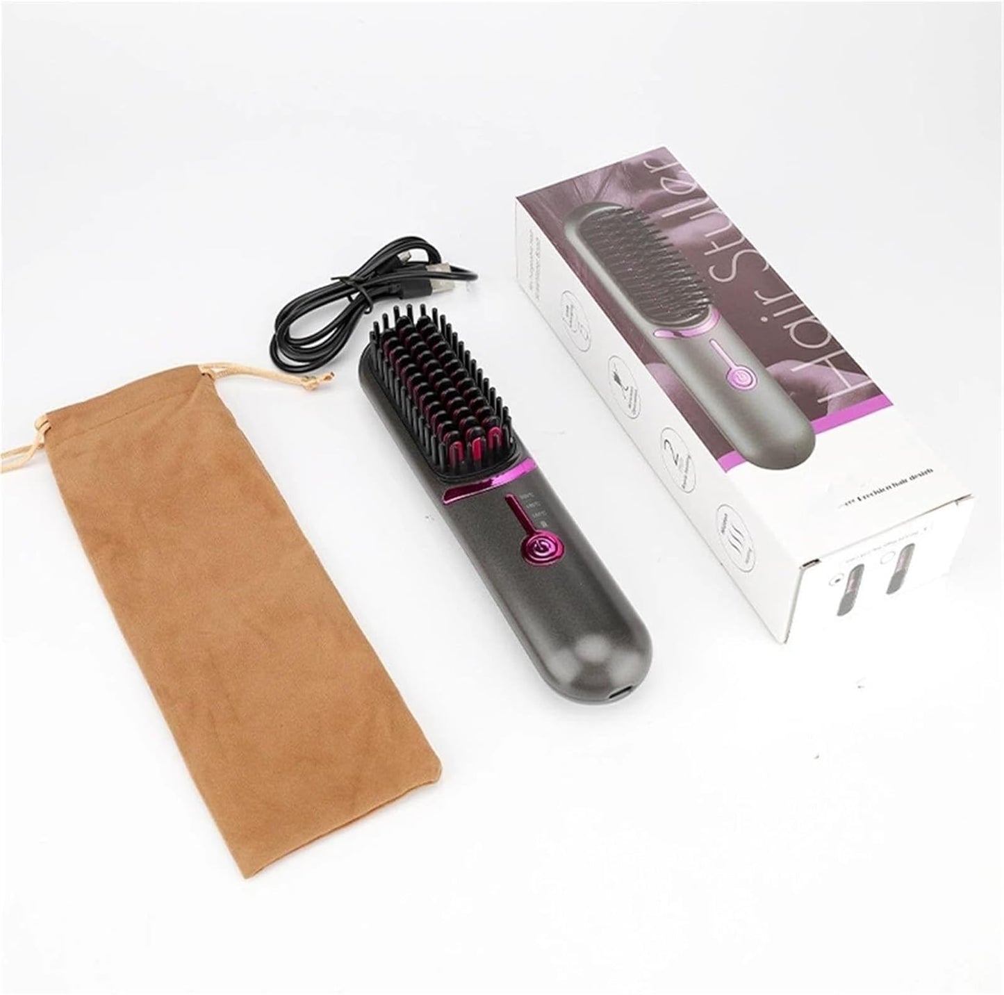 Healira Hair Straightener, Styluse Portable Hair Straightener Brush, 2-in-1 Straightener & Curler, 3 Adjustable Temperature, Rechargeable Wireless Comb, Style Your Hairs in Minutes (Black)