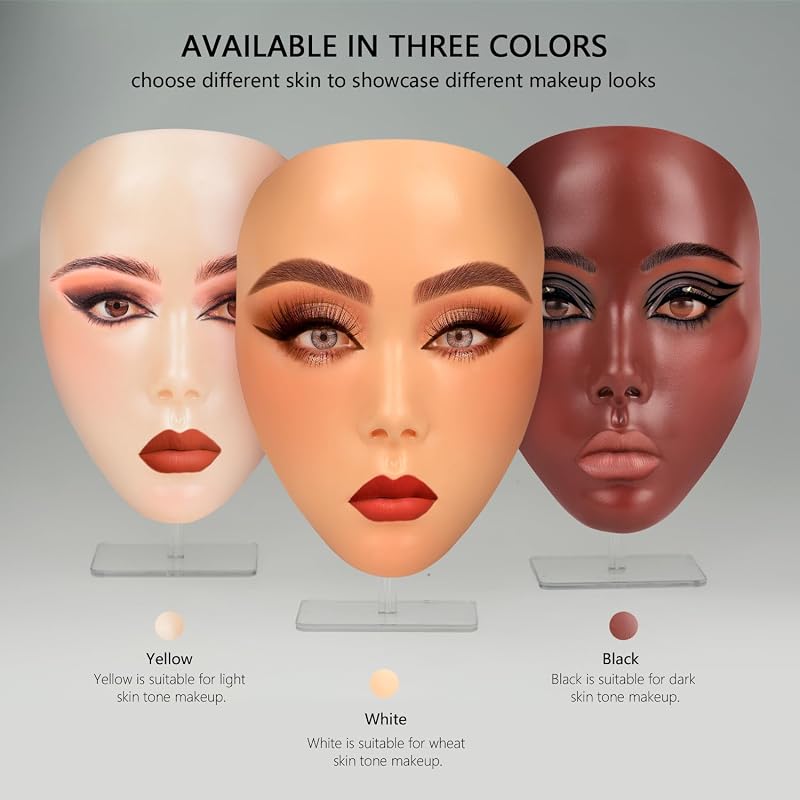 5D Silicone Makeup Practice Face - Full Face White with Detachable Base (Variation of THIS listing)