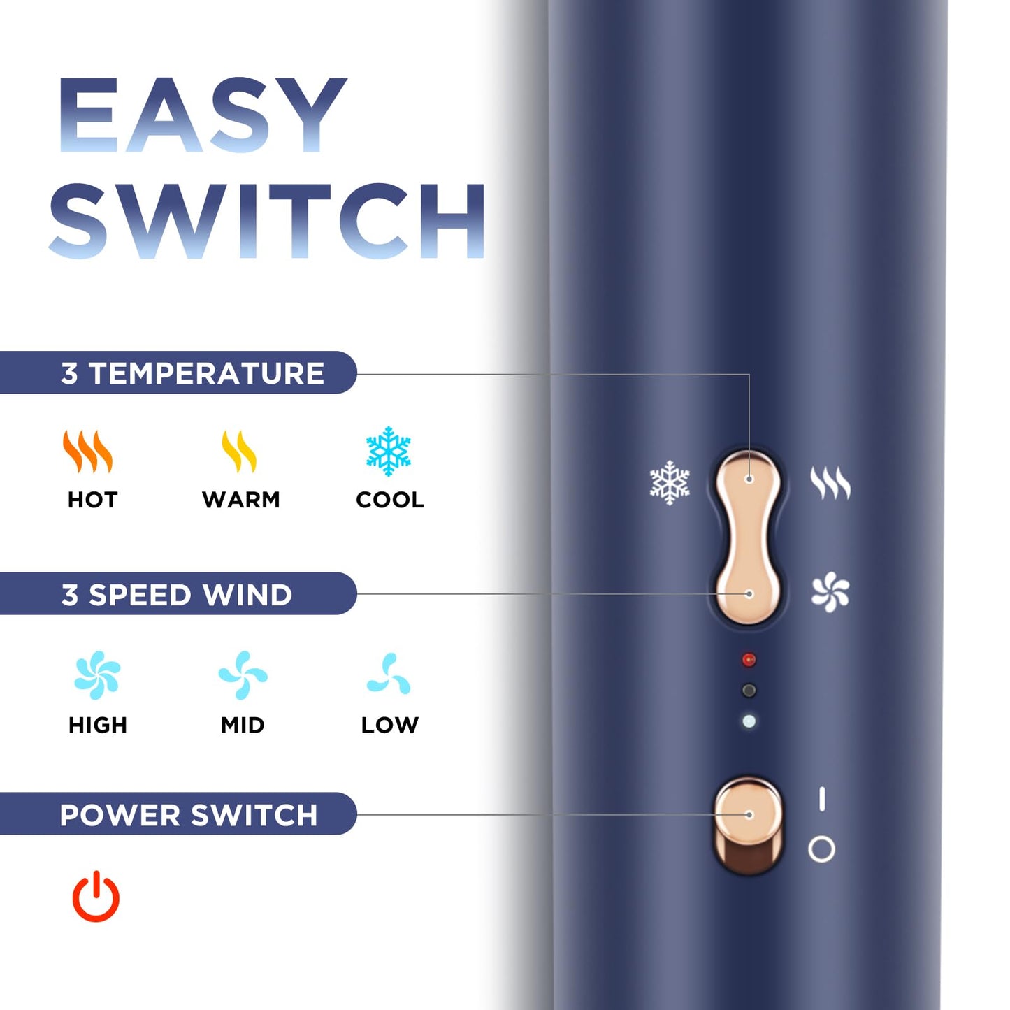 5 in 1 Blow Dryer Brush IG INGLAM MegaAir Hair Styler Brushless Hair Dryer Brush Left/Right Air Auto-Wrap Curler Hot Air Brush Negative Ions No Heat Damage Frizz-Free Drying Curling, Prussian Blue