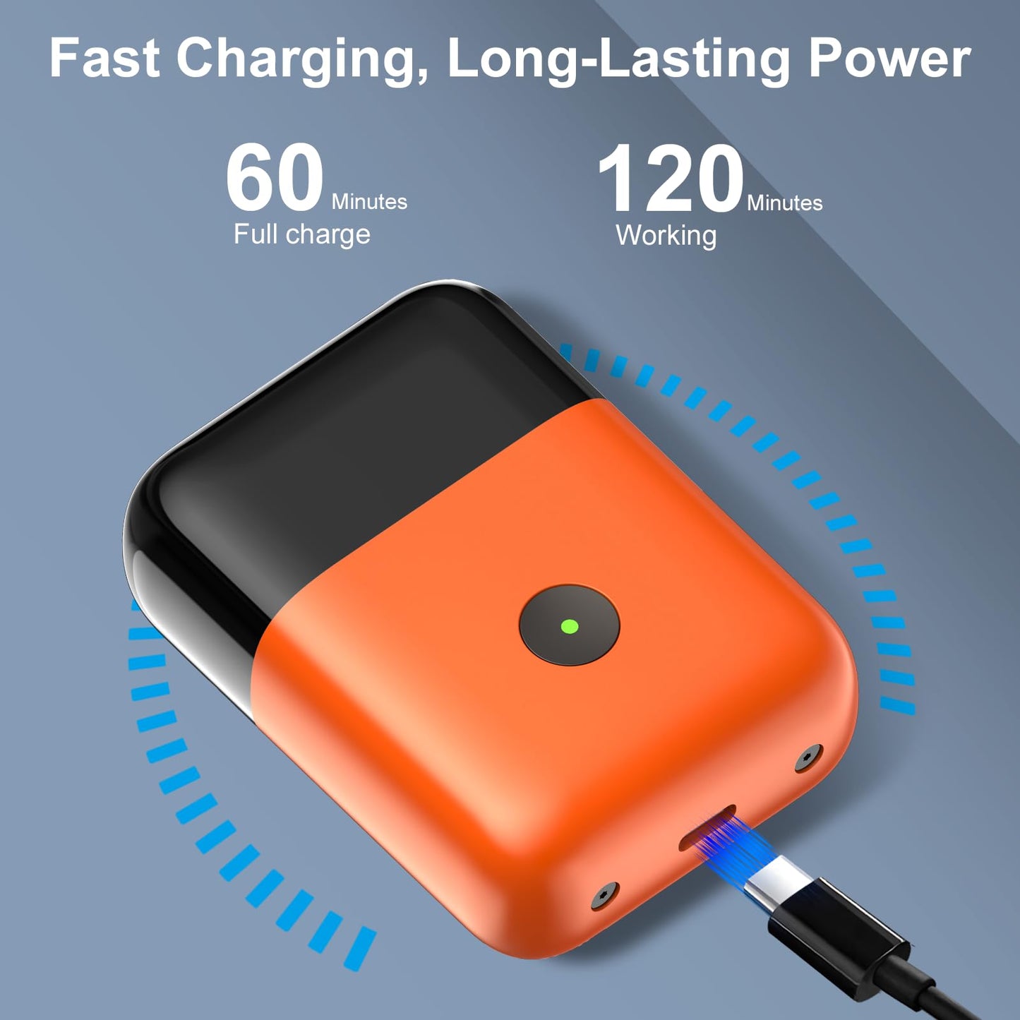 Electric Shavers for Men, Mini Travel Electric Razor, Foil Shaver for Men, Fast Rechargeable Dual Floating Blades IPX7 Waterproof Wet Dry Face Razor-Light Orange