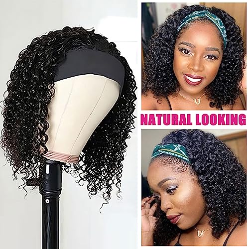 Curly Headband Wig Human Hair - 12 Inch Natural Black, Easy Wear for Black Women - Variation: Curly Headband Wigs / 12 Inch