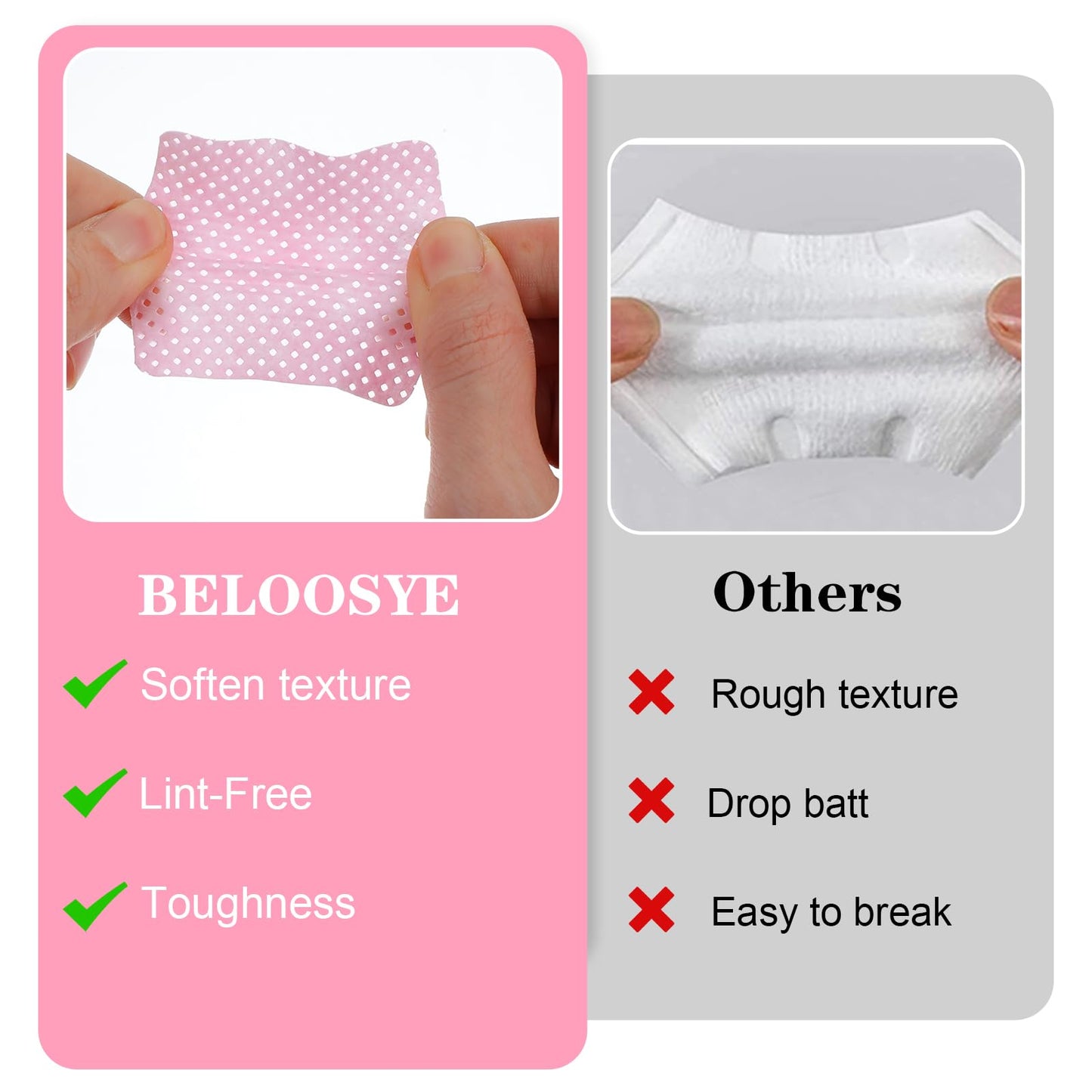 simarro 1000 Pcs Lint Free Nail Wipes, Pink Non-Woven Soft Nails Polish Remover Wipes, Cleaning Wipes Nails Supplies for Fingernail Polish Remover and Eyelash Extension Wipe for Nail Art