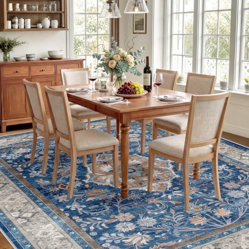 SameBed 8x10 Blue Vintage Washable Area Rug Living Room Carpet