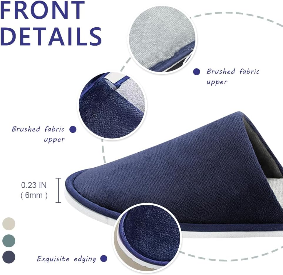 Non-Slip Disposable Slippers - 2-6 Pairs, Washable Velvet Closed Toe for Guests, Hotel & Spa