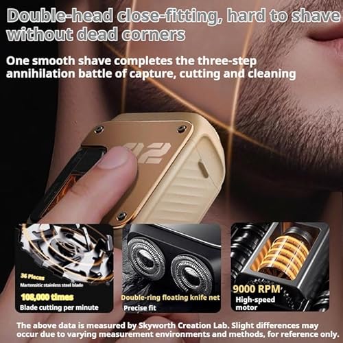 Mini Electric Shaver for Men, IPX7 Waterproof Rotary Dual Ring Shaver, 9000RPM USB-C Rechargeable Portable Travel Shaver, Wet/Dry Cordless Electric Razor for Face and Head (Brown)