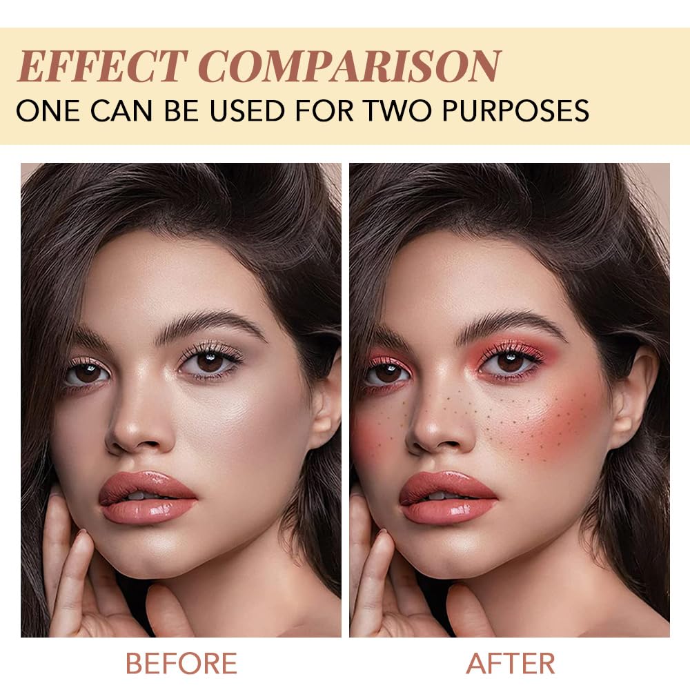 Freckle Blush Pen,2 in 1 Double-ended Waterproof Long Lasting Ultra-Blendable Quick Dry Coffee Freckle Stamp Pencil and Orange Liquid Blush for Natural Face Makeup,Vegan & Cruelty -free