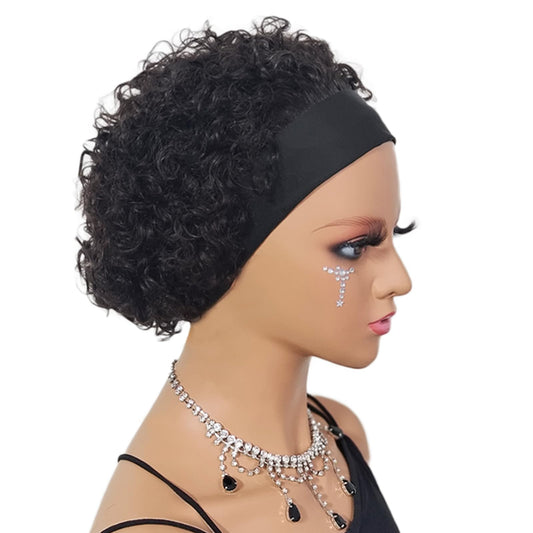 RACILY Short Curly Headband Wigs 6 Inch 100% Human Hair Glueless Kinky Curly Wigs for Black Women Unprocessed Color 1B 150% Density None Lace Front