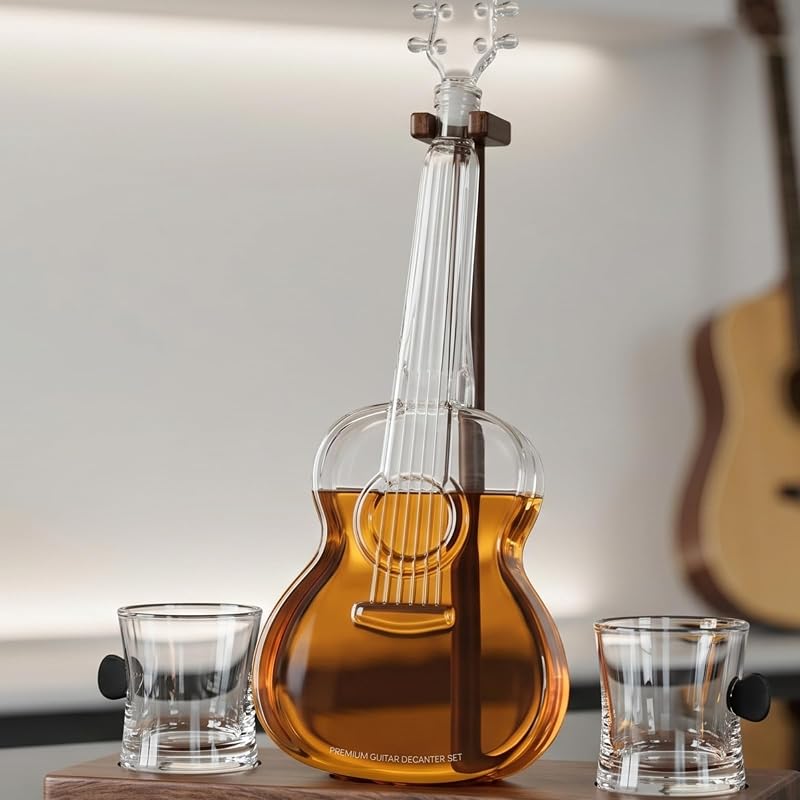 Guitar Whiskey Decanter Set with 2 Glasses | 1000 ml Borosilicate Glass - Acoustic/Classic