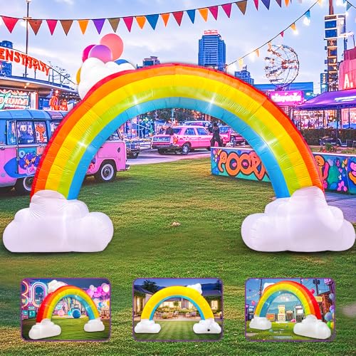 14FT Inflatable Rainbow Arch with LED Lights - Pride Yard Decorations, Outdoor Party & Garden Decor | Rainbow Inflatable Music Archway - Variation of Rainbow Arch
