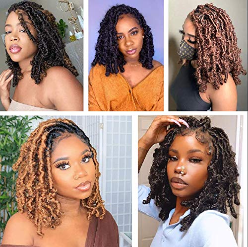ZRQ Butterfly Locs Crochet Hair Short 6 Packs Black Crochet Bob Hair 8 Inch Messy Distressed Faux Locs Crochet Braids Pre-twisted Soft Locs Hair for Women #1B