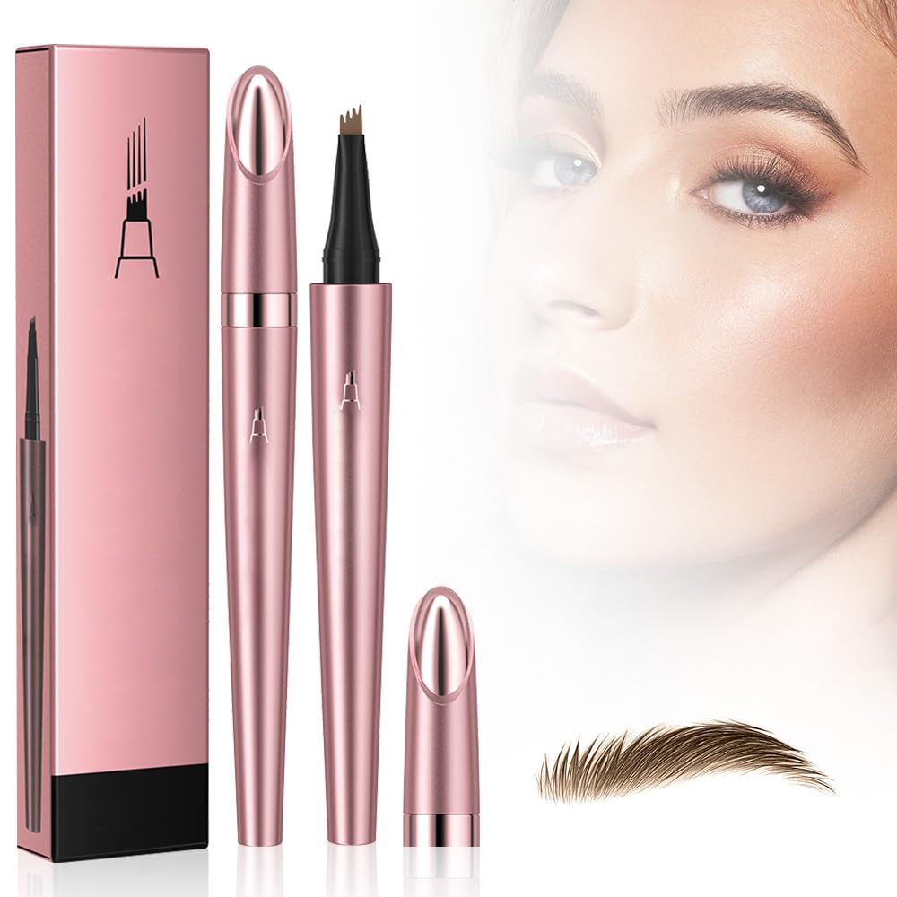 Eyebrow Pen, 2025 New Waterproof Microblading Eyebrow Pencil, 4 Tip Eye Brow Pen, Long-lasting Natural Eyebrow Makeup Fine Stroke Magic Eyebrow Pencil for Women (Dark Brown)