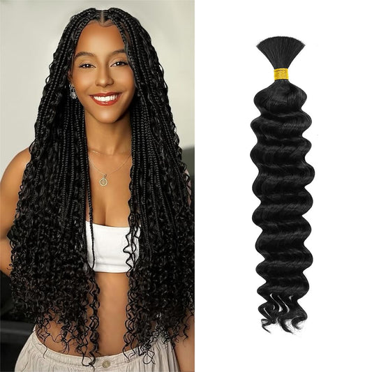 Deep Wave Human Braiding Hair for Boho Braids – 10 Inch 40g 1 Bundles/Pack Natural Black, 100% Unprocessed 12A Brazilian Virgin Hair Bulk, No Weft, Wet & Wavy Curly Knotless Extensions