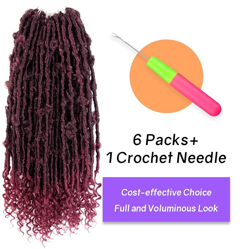 Butterfly Locs Crochet Hair with Curly Ends 18 Inch – Ombre Burgundy, 6 Packs