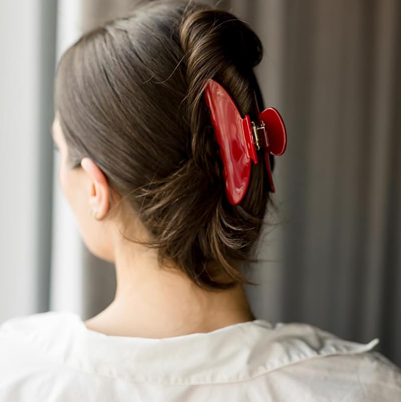 Cherry Red Acetate Big Hair Clip - Claw Clip for Thick & Thin Hair - 1PC
