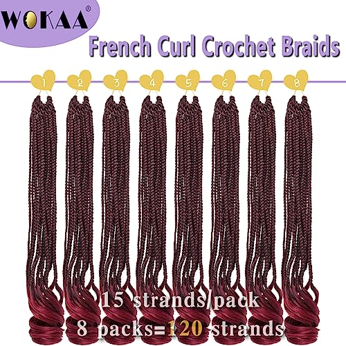 French Curl Crochet Braids - 22 Inch 8 Pack Goddess Box Braids for Women - Pre Looped Synthetic Hair (1B/BUG)
