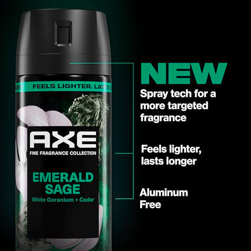 AXE Emerald Sage Body Spray Set - Long-Lasting Fresh Fragrance, 3 x 2.9 oz