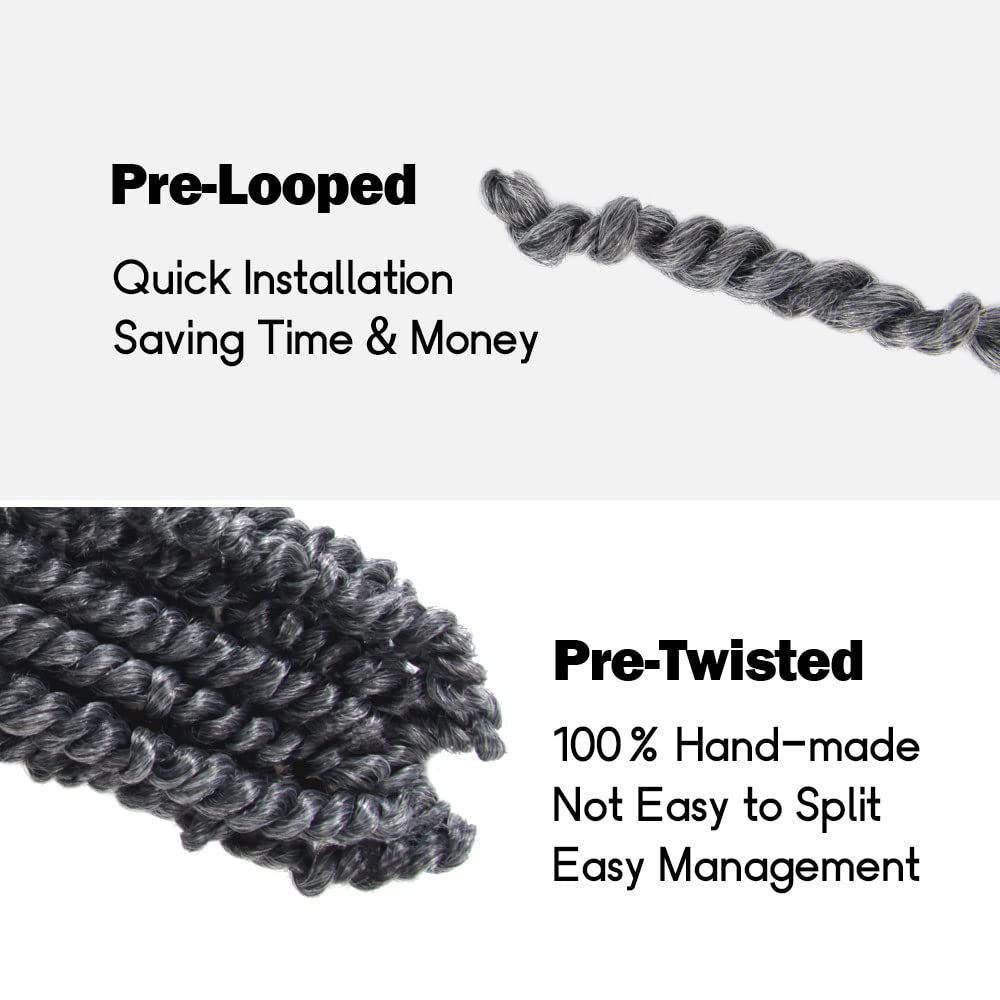 WUDAS Short Passion Twist Hair 6 Inch Pre-twisted Passion Twists Crochet Hair Ombre Grey Pre-looped Synthetic Crochet Braids (8 Packs,TGrey)