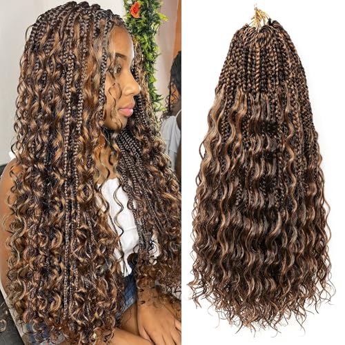 EERYA 8 Pack Boho Goddess Box Braids Crochet Hair 18 Inch P4/30 - Pre-Looped Synthetic Extensions