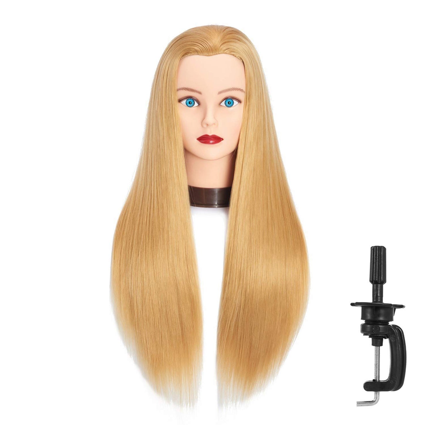 Headfix 26"-28" Long Hair Mannequin Head Synthetic Fiber Hair Hairdresser Practice Styling Training Head Cosmetology Manikin Doll Head with Clamp (6F1919W2720)