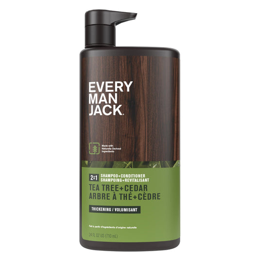 Every Man Jack 2-in-1 Tea Tree + Cedar Shampoo + Conditioner - Thicken, Cleanse, and Hydrate Hair with Coconut, Aloe, Tea Tree Oil - Naturally Derived and No Harmful Chemicals - 24oz -1 Bottle