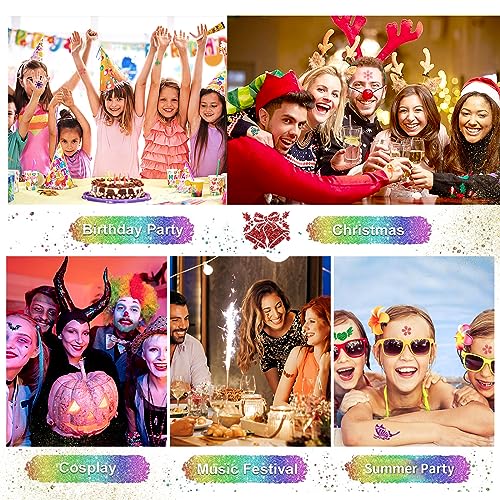 Temporary Glitter Tattoos Kit for Kids, 32 Colors, 165 Stencils, 3 Glue, 5 Brushes, 1 Powder Puff, Adults & Kids Arts Make Up Kit, Holiday Gifts for Girls & Boys