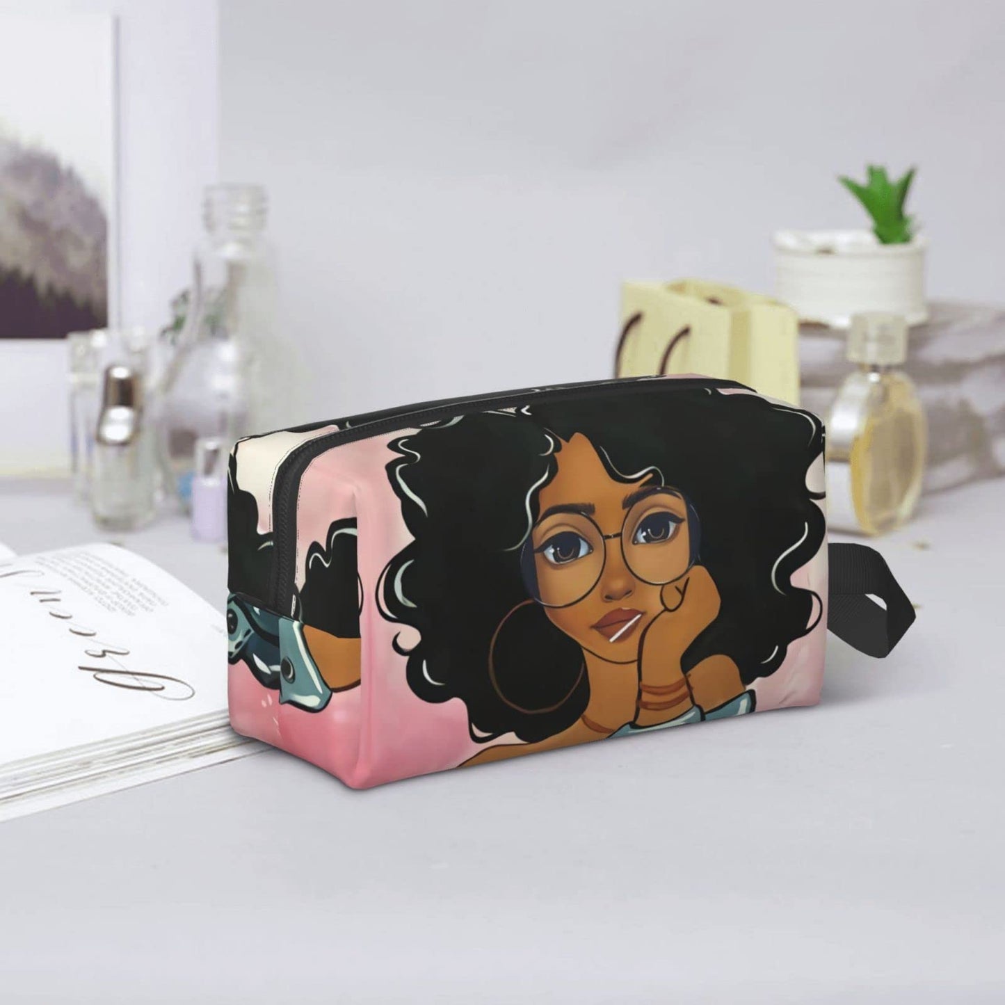 African Melanin Women Cosmetic Bag, Black African Women Makeup Bag, Toiletry Canvas Makeup Bags, Zipper Cosmetic Pouch Reusable Organizer for Week Inspirational Gifts