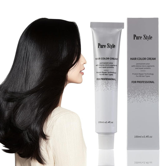 PureStyle 100ml Professional Permanent Hair Color Dye Cream Ammonia Free, Long Lasting Color, 100% Gray Coverage, Natural Shine, For All Hair Types Easy At Home Application (33/0 Medium Neutral Brown)