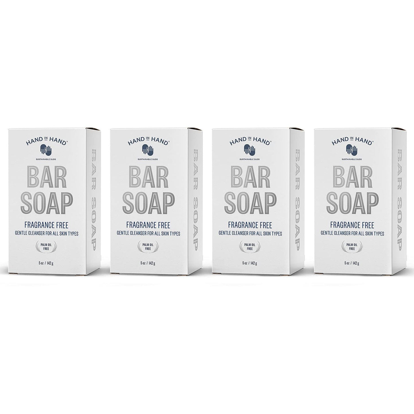 Hand in Hand Bar Soap, Nourishing Cleanser For All Skin Types, Organic Shea and Cocoa Butters, 5 Ounce, Fragrance Free, 4 Pack