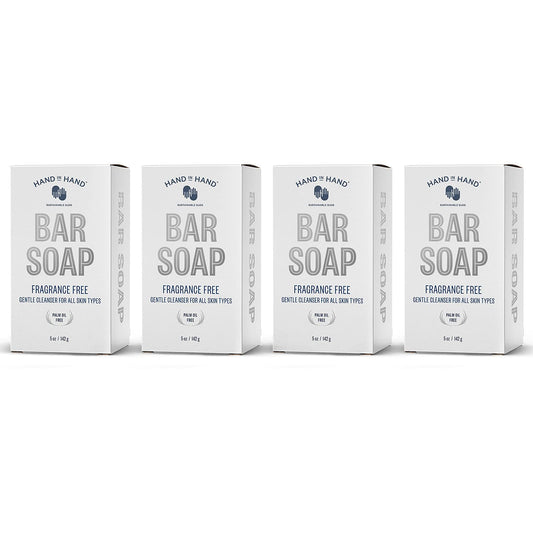 Hand in Hand Bar Soap, Nourishing Cleanser For All Skin Types, Organic Shea and Cocoa Butters, 5 Ounce, Fragrance Free, 4 Pack