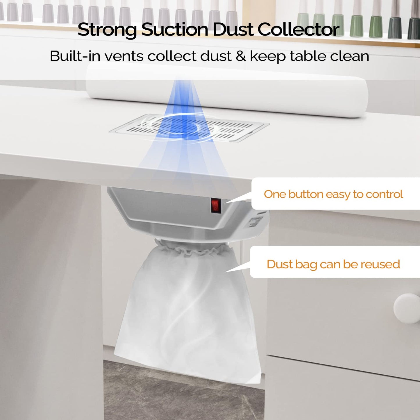 OmySalon Manicure Table Nail Desk for Nail Tech, Nail Table Beauty Salon Tech Station w/Electric Downdraft Vent, Lockable Wheels,Wrist Cushion,Storage Drawers