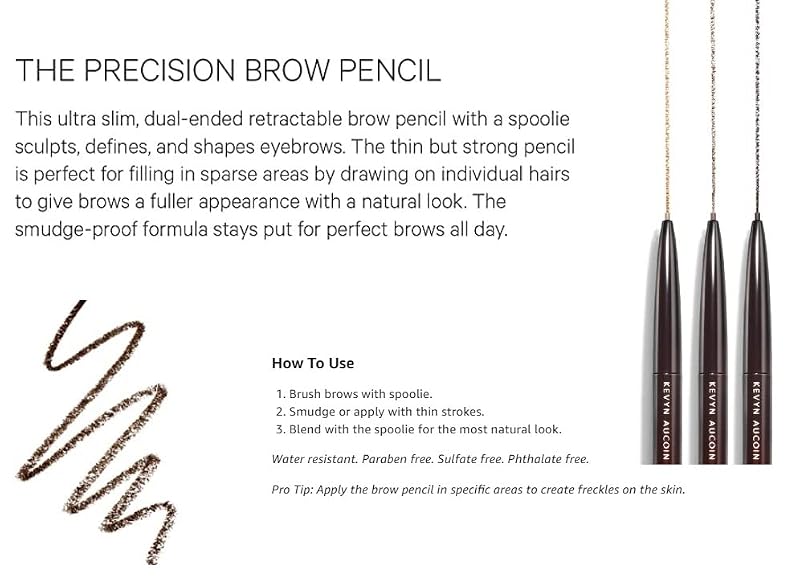 Eyebrow Pencil with Spoolie - Precision, Retractable, Smudge-Proof, Dark Brunette