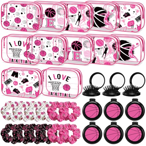 Pink Basketball Makeup Bag Sets for Women - 36 Pcs Sports Gift Pack