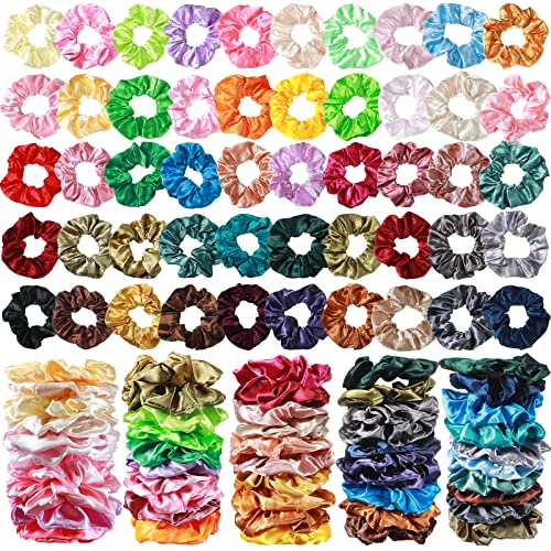 Multicolor Satin Hair Scrunchies Bulk Ponytail Holders - 200 Pieces