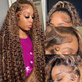 Honey Blonde Highlight Lace Front Human Hair Wig 18 Inch Deep Wave 13x6 - Vari of 18 Inch / 4/27 Highlight