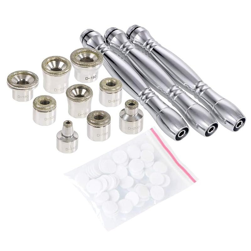 Diamond Microdermabrasion Replacement Tips Kit – 9 Diamond Tips, 3 Wands, 50 Cotton Filters (US) – Variation: 9 Tips & 250 Filters