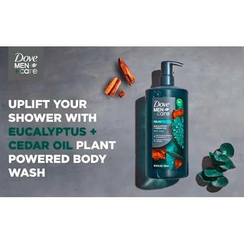 DOVE MEN + CARE Shower Tool For Stronger, Healthy-Feeling Skin Active Clean Scrubs and Exfoliates Body Wash Eucalyptus + Cedar Oil to Rebuild Skin in the Shower