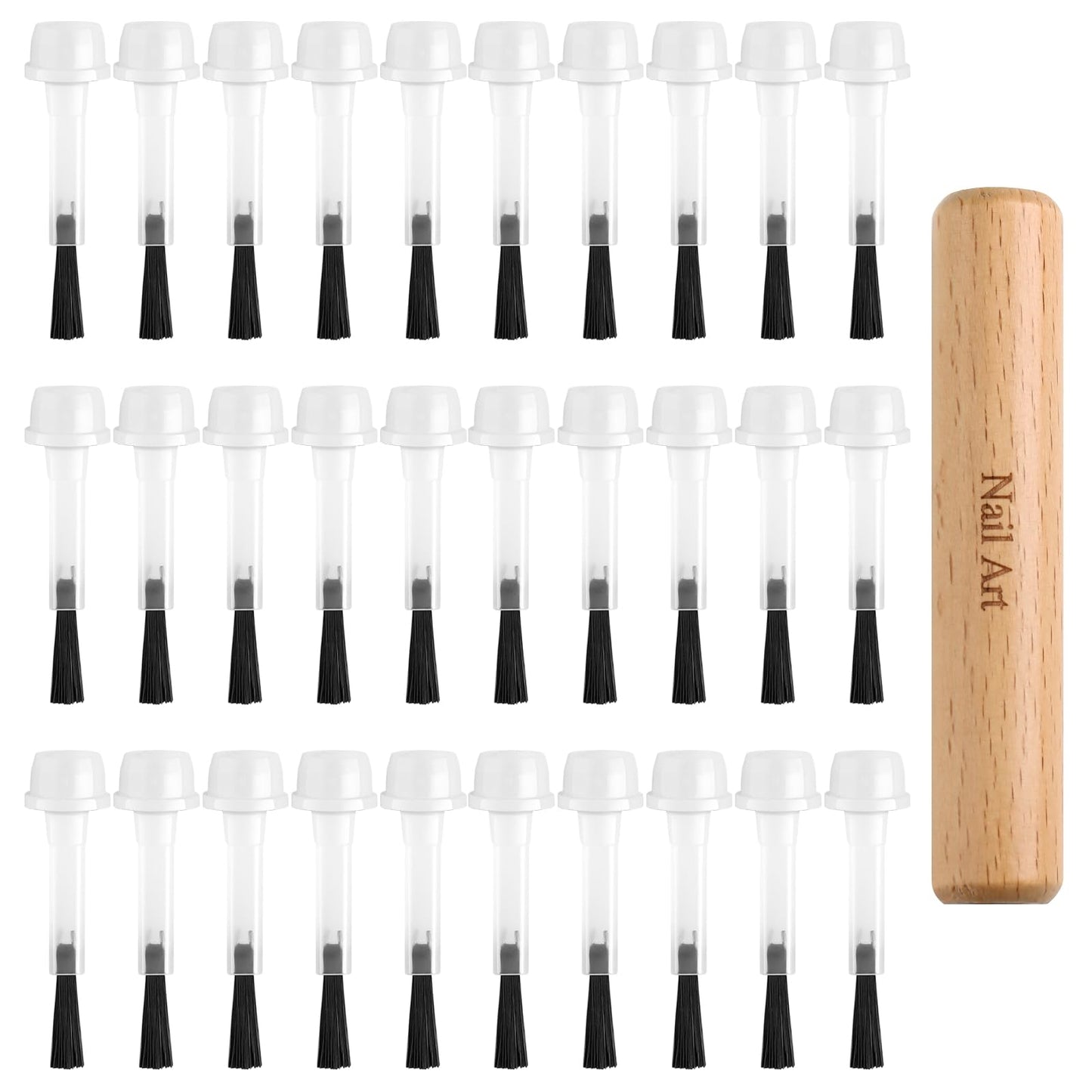 SUTOKAKA Disposable Replacement Nail Polish Brush Kit 30Pcs Dipping Powder Liquid Brushes Soft Bristles with Dual-Ended Wooden Handle for Nail Design Home Salon