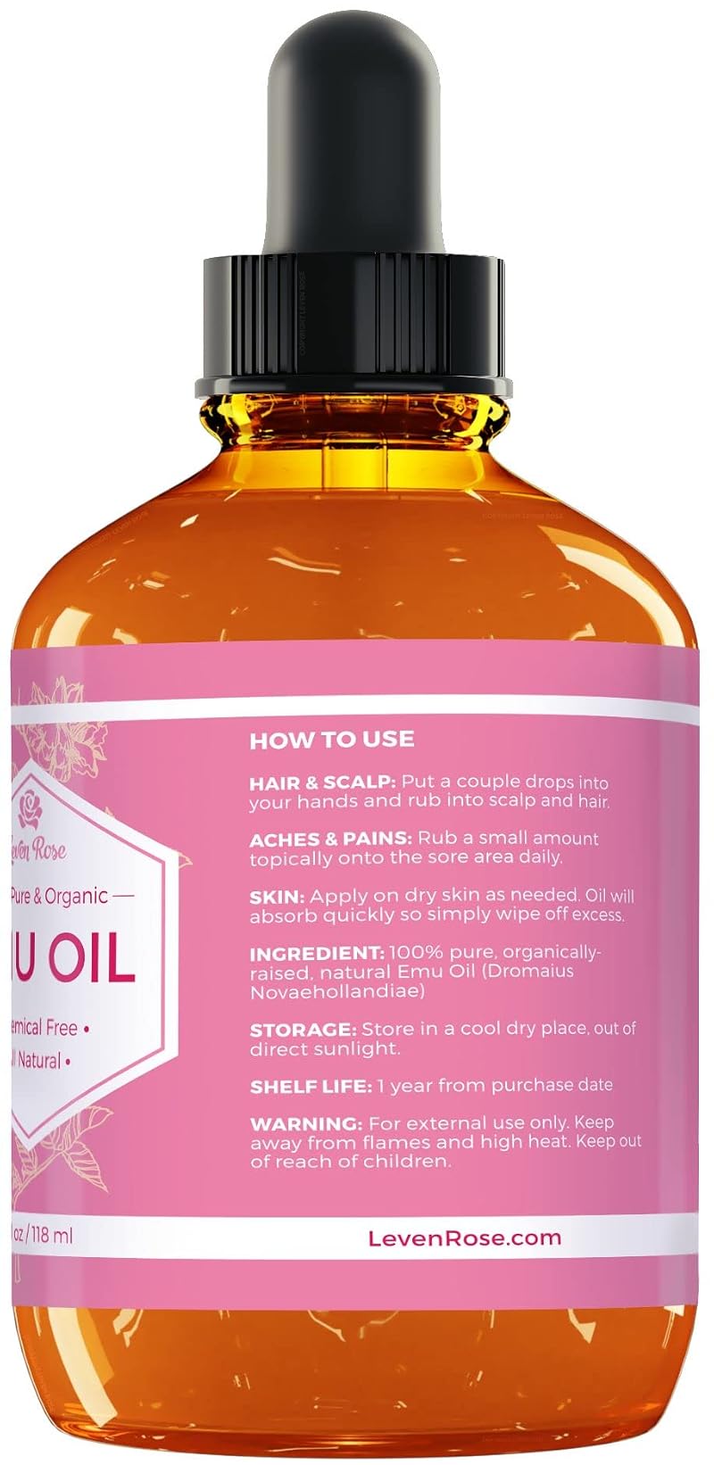 Emu Oil 4 oz (Pack of 2) – 100% Pure Skin & Hair Moisturizer with Pipette