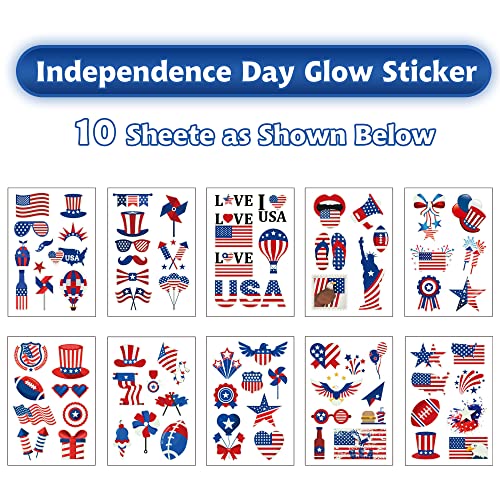 70PCS 4th of July Decorations Temporary Tattoos£¬Red White and Blue Party Supplies£¬Fourth of July Glow in The Dark Sticker Patriotic Party Decorations Favors Supplies Independence Day Memorial Day Decorations