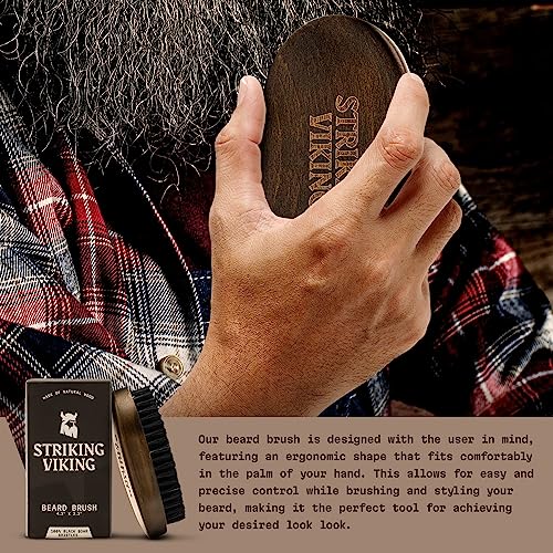 Striking Viking Beard Brush for Men - 4.3 in Beech Wood Handle, Brown - Boar Bristle Beard Brush & Grooming Comb - Travel Size Pocket Groomer