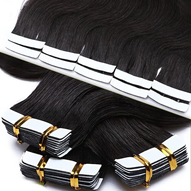 Smartinnov 18 Inch Black Body Wave Tape-In Hair Extensions 50g - #1B-BW