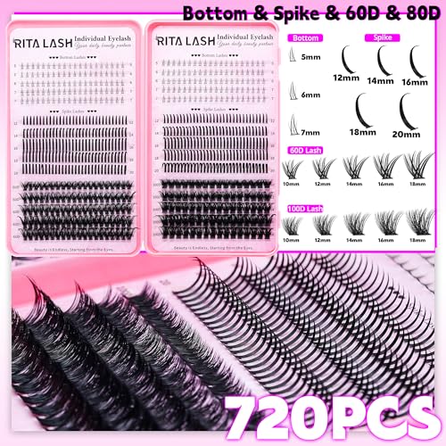 DIY Lash Extension Kit 1930Pcs Cat Eye Spike Bottom Lashes | Lash Clusters Set with Bond & Seal