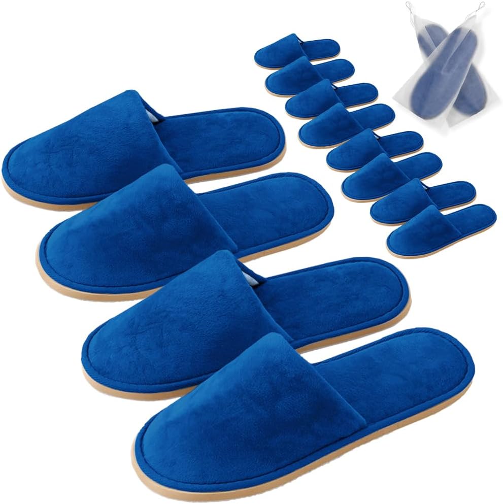 Non-Slip Disposable Slippers - 2-6 Pairs, Washable Velvet Closed Toe for Guests, Hotel & Spa