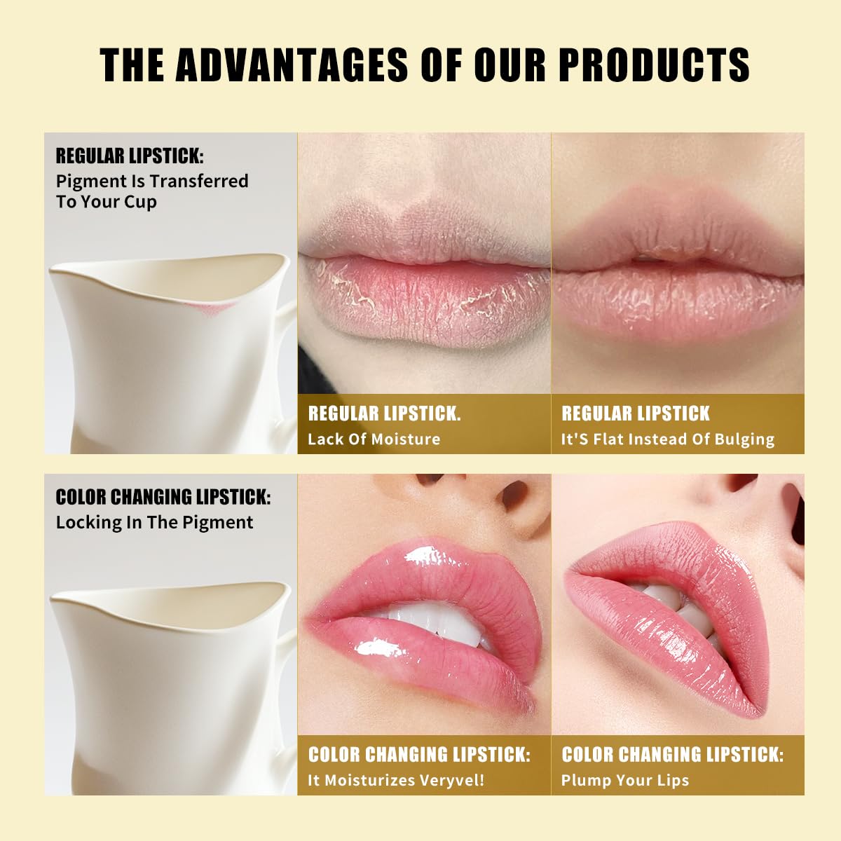 Transferproof Color Changing Lipstick,Color Changing Lipstick for Women Girls,Temperature Change Moisturizer,Waterproof Moisturizer Lip Balm(Gold Foil)