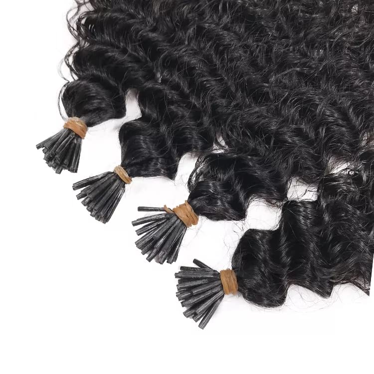 Smartinnov 20 Inch Kinky Curly I Tip Hair Extensions for Black Women Cold Fusion Virgin Human Hair - Model #1B-KC