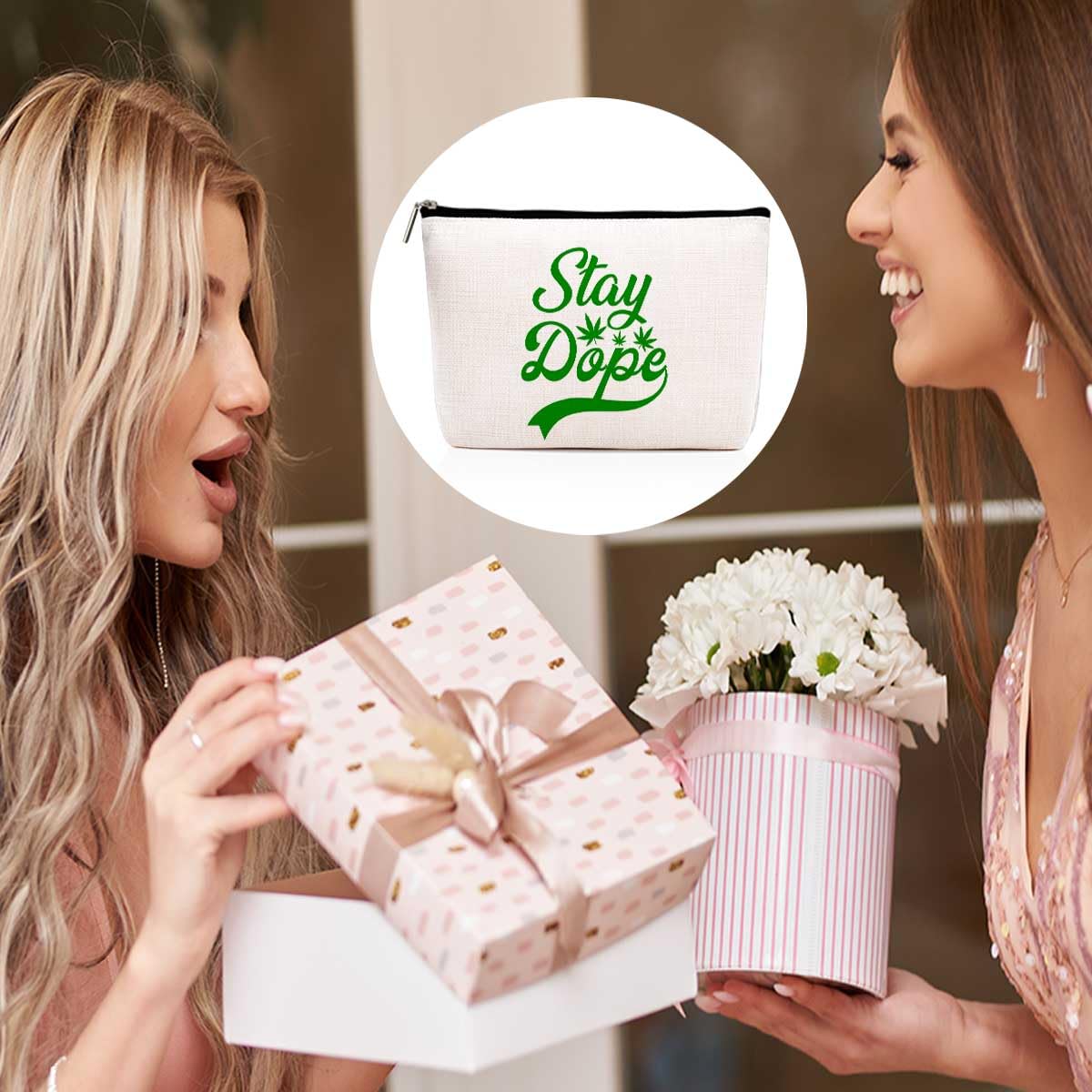 Novelty Weed Gift Green Leaf Makeup Bag Humor Weed Accessories Cosmetic Bags for Women Daughter Friendship Gifts Zipper Pouch Weed Stuff Appreciate Gifts Travel Toiletry Bag for Birthday Christmas