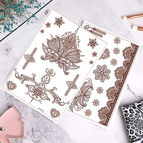 Henna Tattoos, Henna Temporary Tattoos Brown Waterproof Tattoo stickers for Women Wedding Party Festivals,Parties Decoration Suppliers 6Sheets