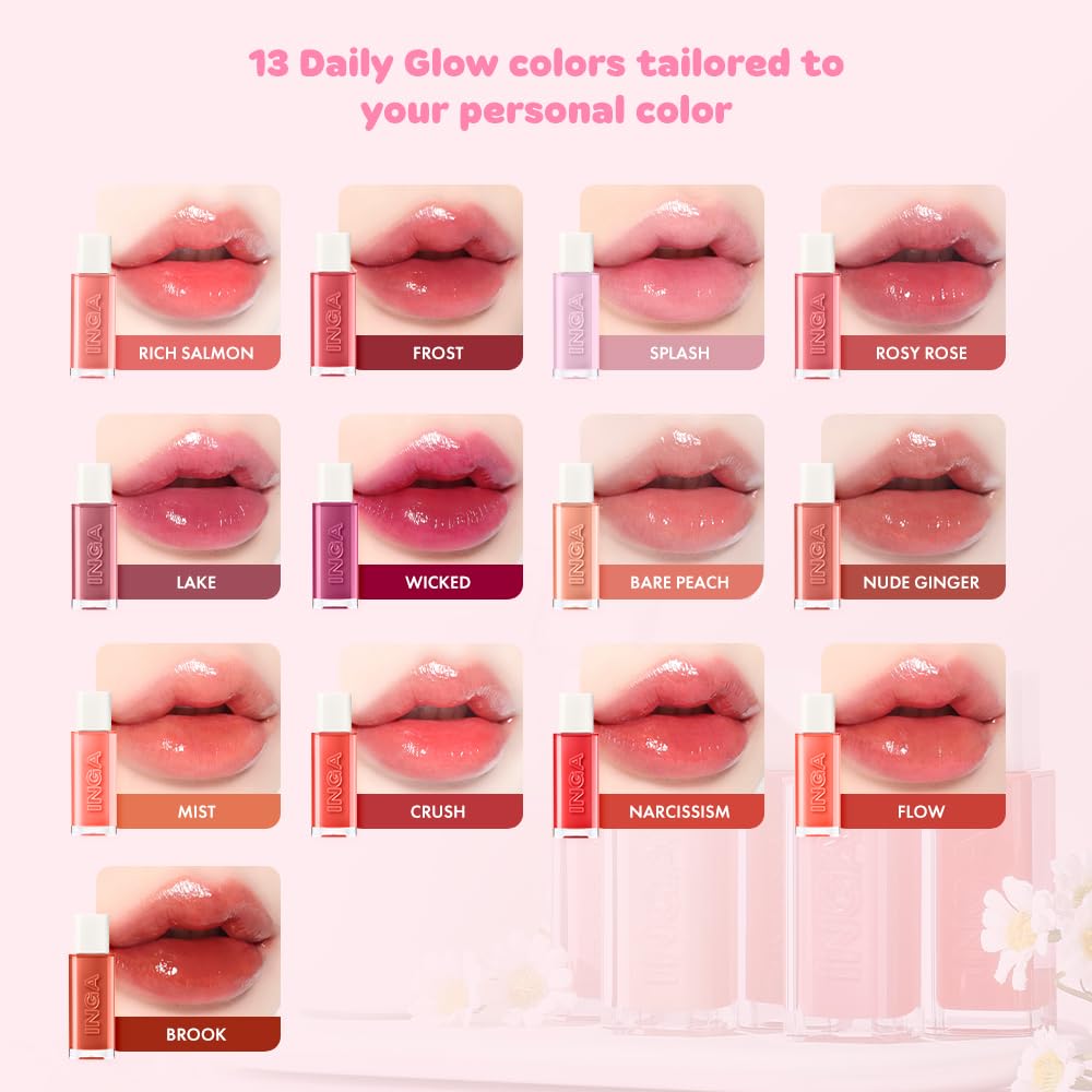 INGA Water Glow Lip Tint – [RICH SALMON] | Hydrating, Glossy Korean Lip Tint with Sheer Color & Glass-Like Shine | Long-Lasting, Non-Sticky Korean Lip Stain